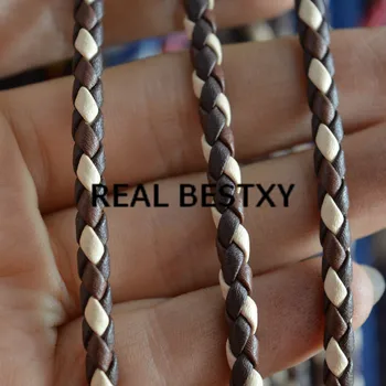 

REAL BESTXY 5m/lot 4mm brown+cream white braided leather cords for bracelets jewelry making DIY braided leather straps braided