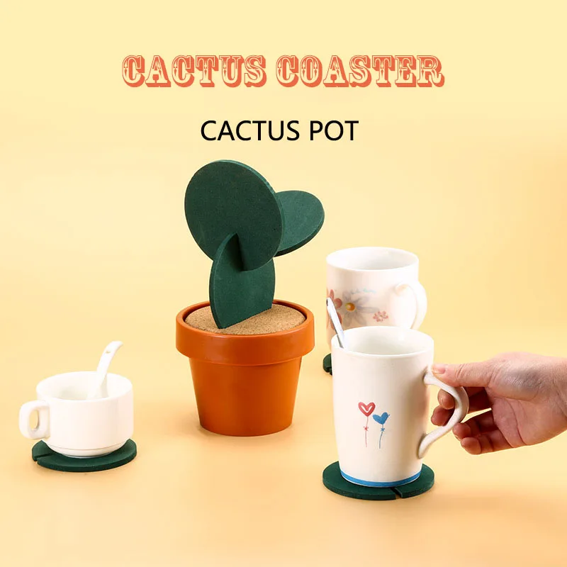 

Novelty 6pcs/set Cactus Coaster Creative Gift Home Decor Cup Mat Drinks Coasters Tableware Anti-slip Insulation Coaster Mat