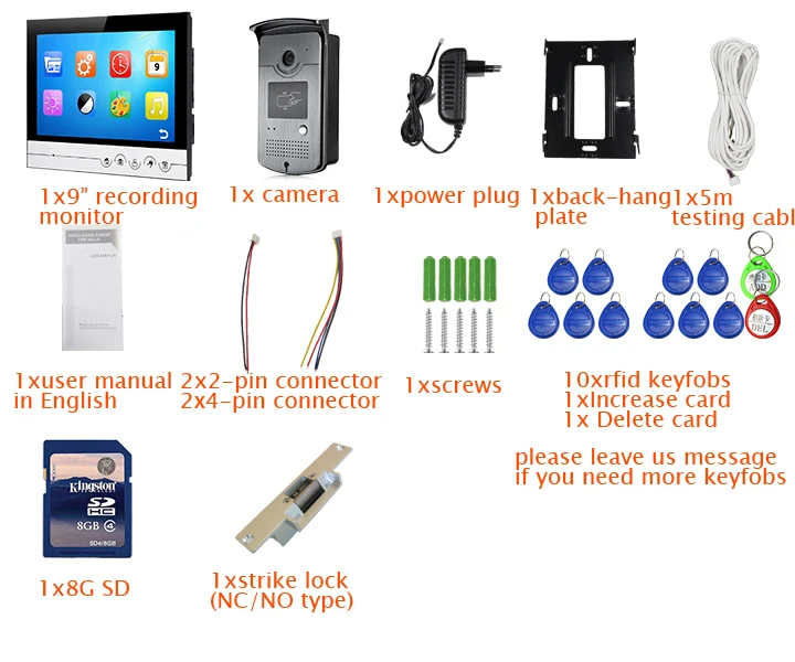 Бесплатная доставка 9 "Цвет Экран UI Дисплей телефон видео домофон Запись Системы + доступ RFID Дверные звонки Камера + Блокировка Удара