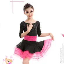 110-160 см Румба латиноамериканские танцы платье Горячая Распродажа черный розовый Танго Самба конкурс Профессиональный девочка ребенок платье костюм