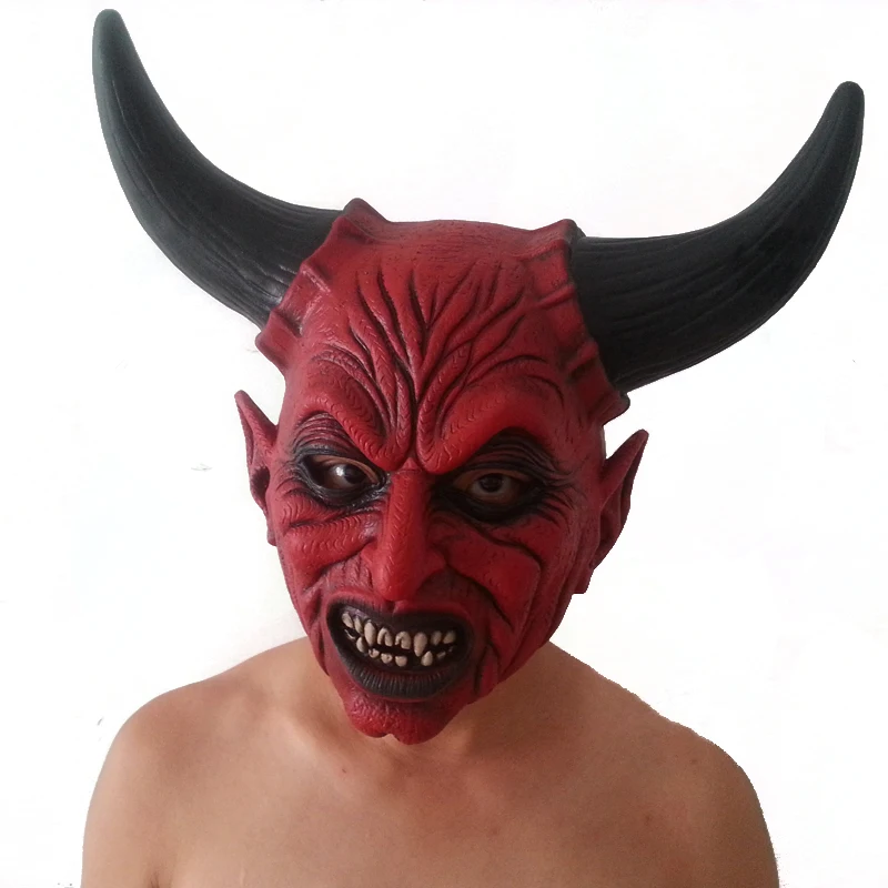 Горячая Распродажа страшный взрослый костюм рога Зомби Маска Ужасы вечерние Косплей страшные рога для вечеринки на Хэллоуин Красный Дьявол маска для вечерние Косплей