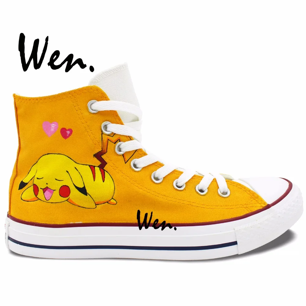 Wen Hand Painted Shoes Yellow Anime Shoes Custom Design Pokemon Pikachu