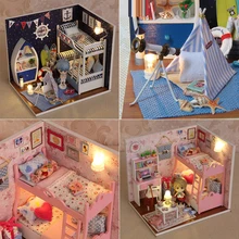 Кукольный дом мебели Miniatura Diy кукольные домики миниатюрный деревянный кукольный домик взрослые игрушки для детей, подарок на день рождения, H011 H012