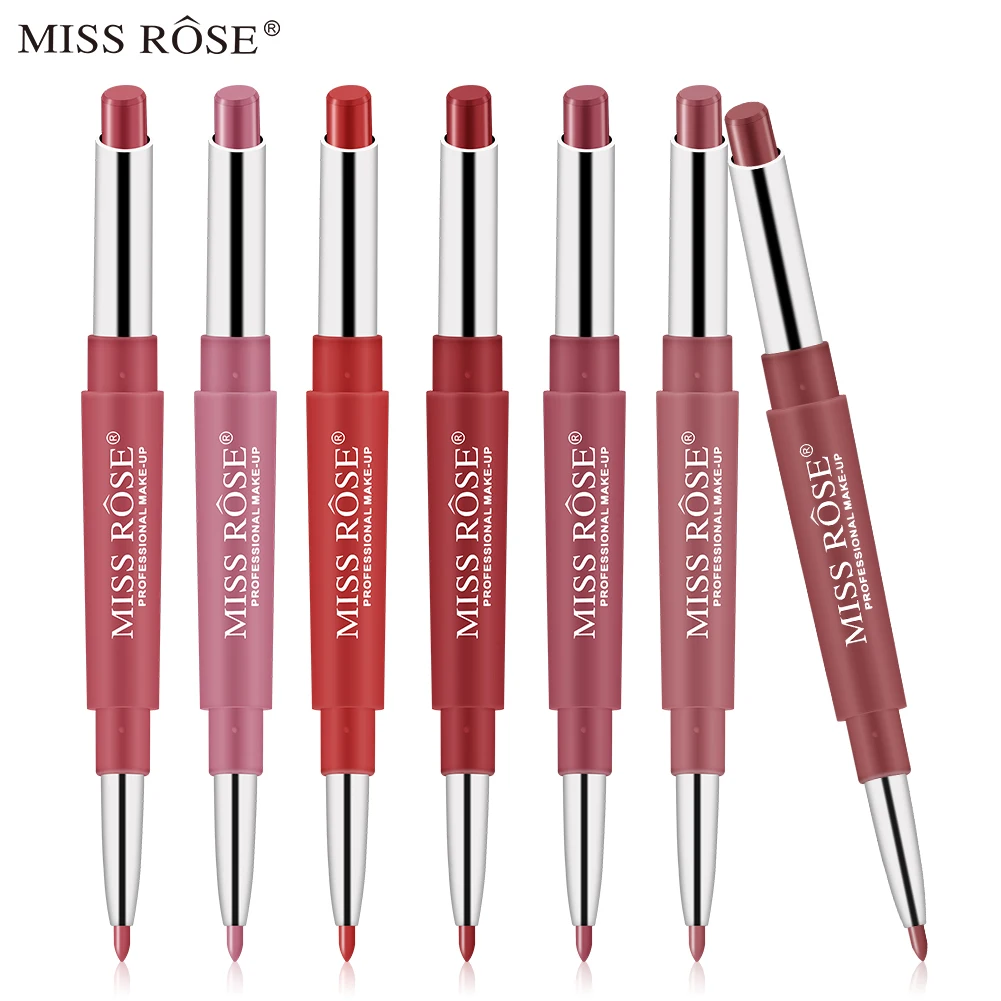 MISS ROSE 1Pc 2 In 1 Double-Headed Matte Lipstick Lip Liner Pencil Waterproof Long Lasting 30 Colors Matte Lip Tube Makeup TSLM2