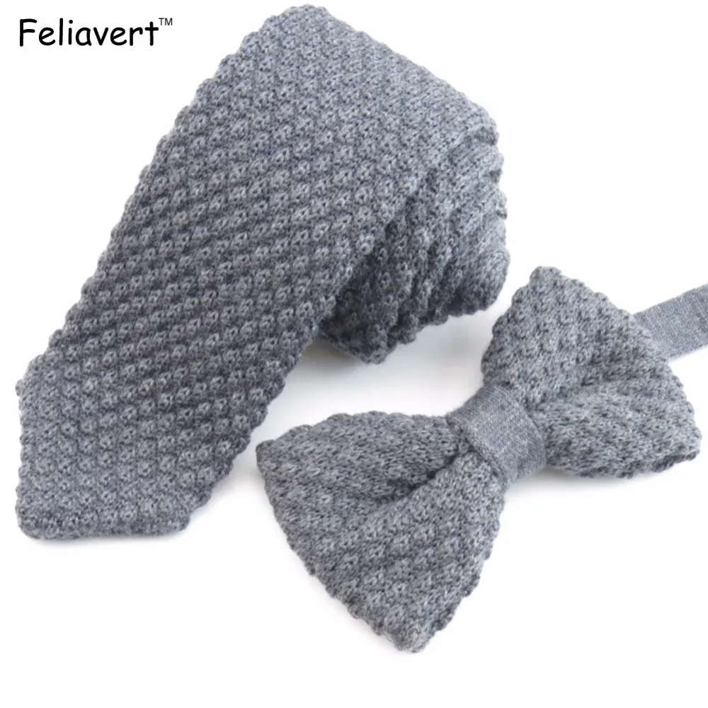 Necktie and Bow Tie Set Luxury Mens Wool Neck Tie Vintage Knit Bow Ties Design Neck Ties 6cm Skinny Gravata Butterfly Bowtie