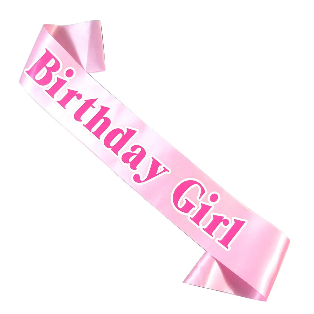 Birthday pink ribbon women princess girls sashes black palepink band happy brithday party