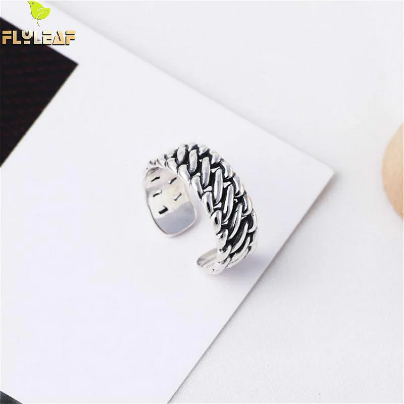 

Flyleaf 925 Sterling Silver Rings For Women Weaving Femme Personality Fashion Fine Jewelry Simple Open Ring Vintage Ins Style