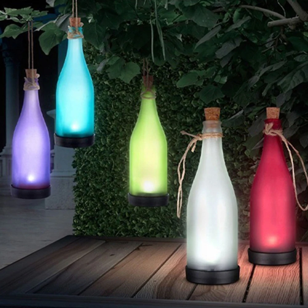 1PC Cork Wine Bottle LED Solar Powered Sense Light Outdoor Hanging