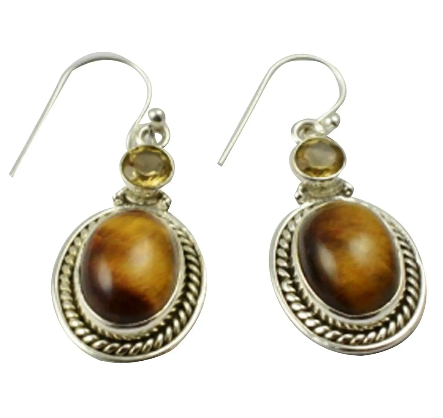 

LoveGem Genuine Tiger Eye & Citirne EARRINGS 925 Sterling Silver, 38.2mm, AE2360