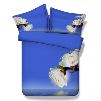 

Blue Floral duvet set 3D Flower bedding set bedspread bed in a bag sheet linen quilt designer bedset Cal King queen size 4PCS