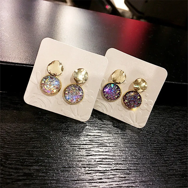 

Korean Handmade Silver Needle Anti-allergy Shiny Crystal Round Drop Dangle Earrings Fashion Jewelry-BYD5