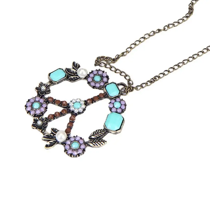 

Necklace Chain 1PC Bohemian Fashion Women Pearl Peace Symbol Collares mujer 2018 Sweater Long Chains Choker Necklaces 18JUN4