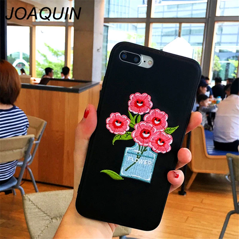 

Fashion Embroidered Phone Cases for iPhone 7 Case Retro Rose Flower Soft Silicone Cover For Iphone 6 6S 7 8 Plus Case Shell