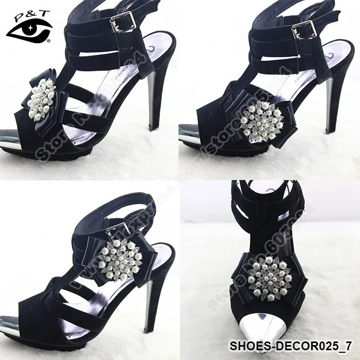 Wholesales Pearl Rhinestones Flower Fabric Shoe Decor Clip On Shoe
