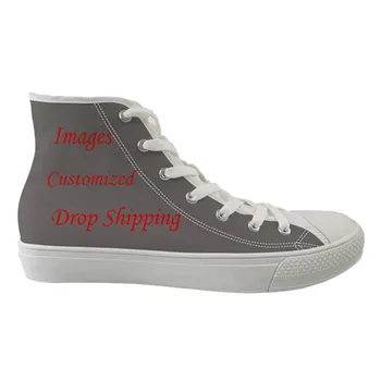 

Customized Image LOGO Print High Top Women Sneakers Flats White Canvas Spring Comfortable Ladies Lace Up Shoes Woman Zapatos