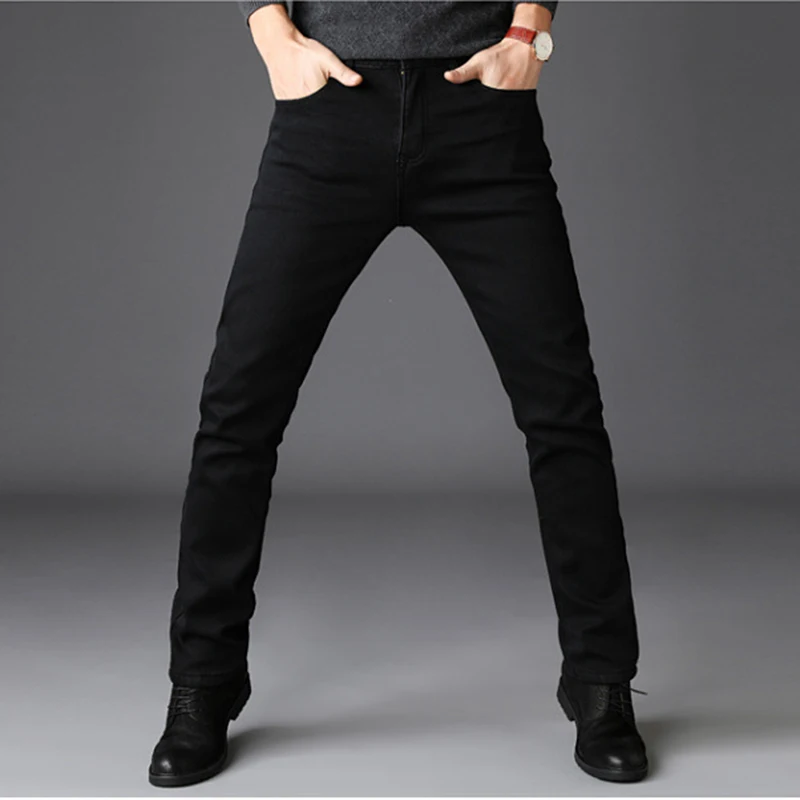 Fashion Winter Jeans Men 2019 Black Slim Fit Stretch Thick Velvet Pants Warm Jeans Man Casual Fleece Trousers Male Plus Size 42