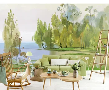 

Bacaz Oil Painting Scenery Lake 3d Forest Wallpaper Mural for Living Room Sofa Background 3d Mural Wall paper 3D Forest Sticker