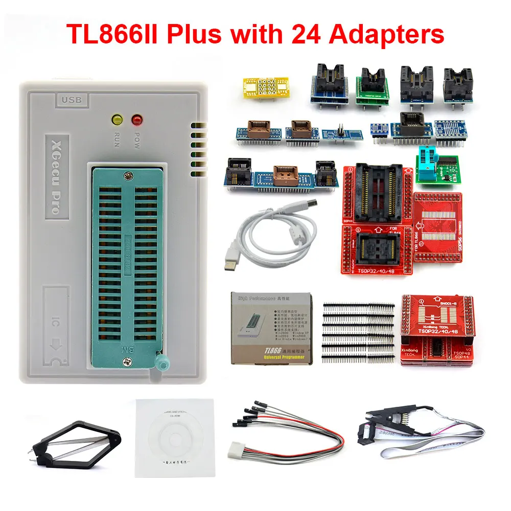 XGECU Minipro TL866ii плюс+ 12 адаптеров EEPROM Универсальный USB программатор биос лучше чем TL866A TL866CS - Цвет: TL866II with 24 Adap