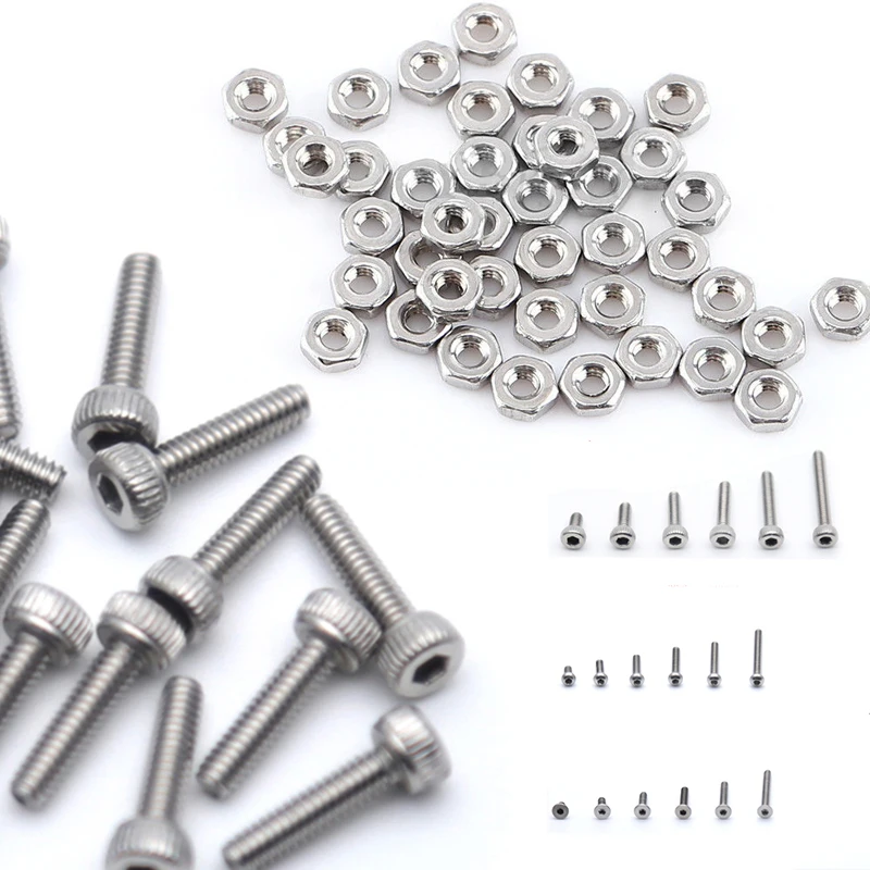 250pc/set Assortment Kit Set A2 Stainless Steel Hex Socket Screw Bolt Nut M2 Cap/Button/Flat Head Assortment Kit