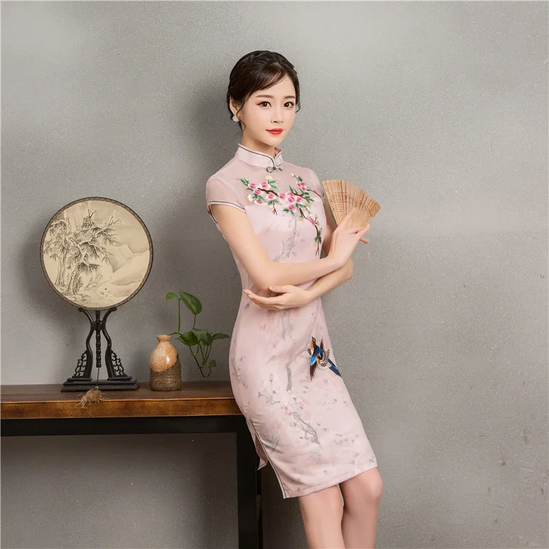 Nueva moda bordado Cheongsam vestidos mujeres chino tradicional ropa Qi Pao Восточная Роза vestido Диарио Бата