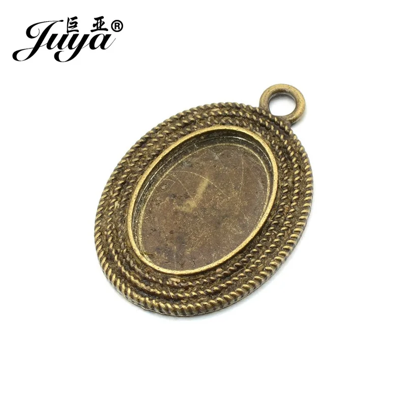 

JUYA Necklace DIY Cabochon Settings 13x18mm 5pcs/set High Quality Handmade Cabochon Bases Cameo Blank Tray Charms Pendant AD0062