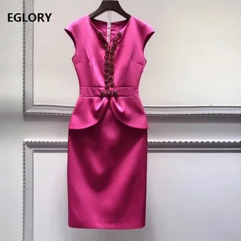 

Top Grade Designer Fashion Party Cocktail Women's Dress Diamond Beading Sleeveless Bodycon Peplum Dress Slim Party Tight Dress