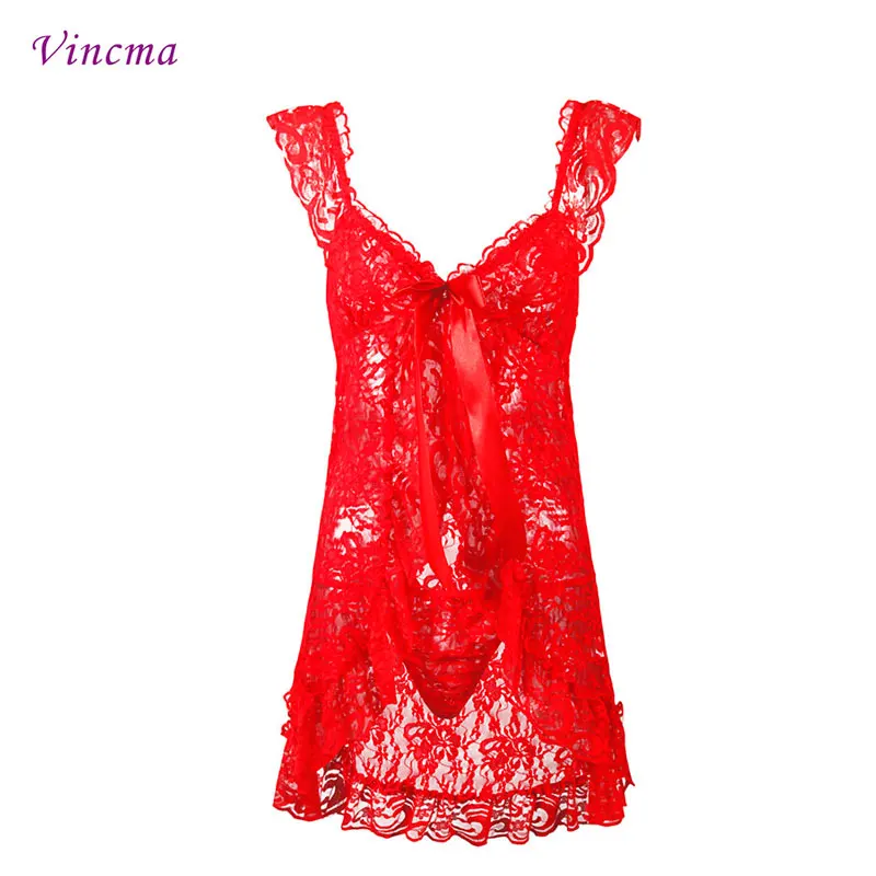 

S M L 4XL 5XL 6XL Plus Size Women Embroidery Black Red Patchwork Erotic Underwear Hot Sexy Lingerie Babydolls Transparent Dress