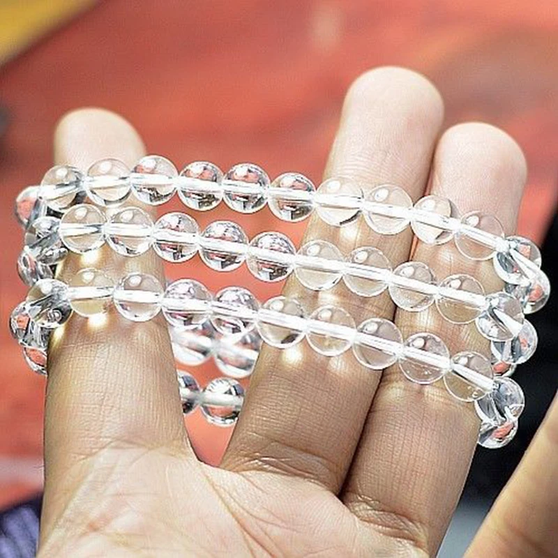 MOROW Hot Natural Ice White Crystal Round Beads Stone Bracelet Womens Fashion Charm Elastic Bracelets Jewelry for Pulseira Gift (17)