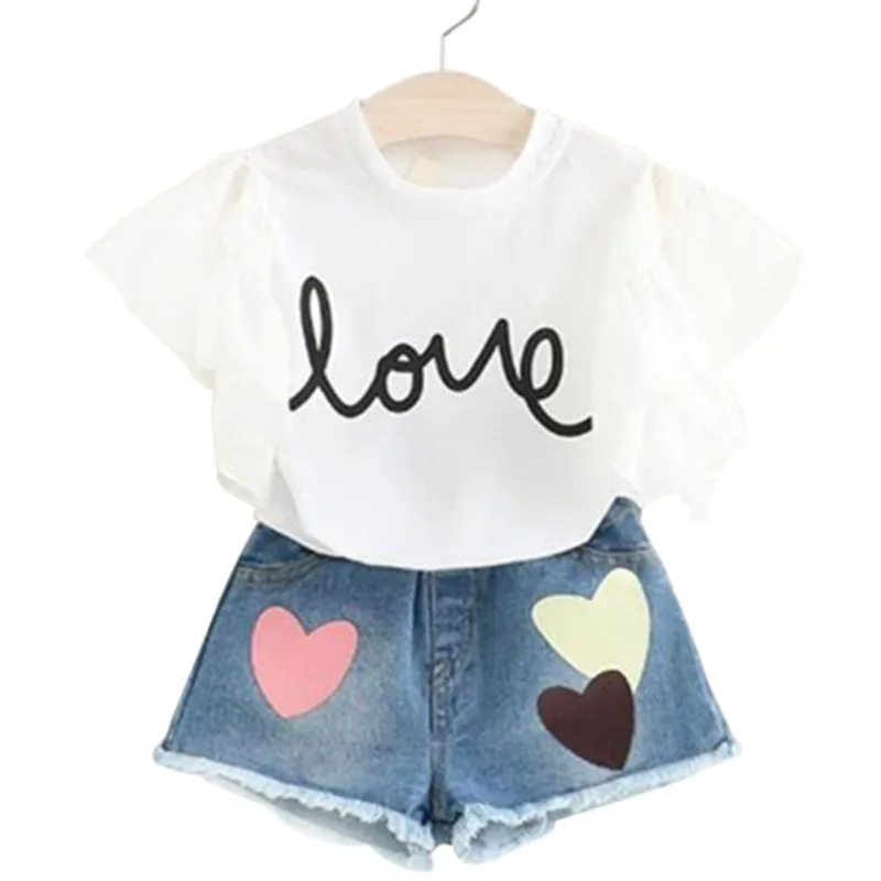 

Summer 2019 Kids Fashion Girls Clothing Sets 2 pcs White T-shirt+Pants 2pcs suits Girls Clothes sets for age 2-3-4-5-6-7 Years