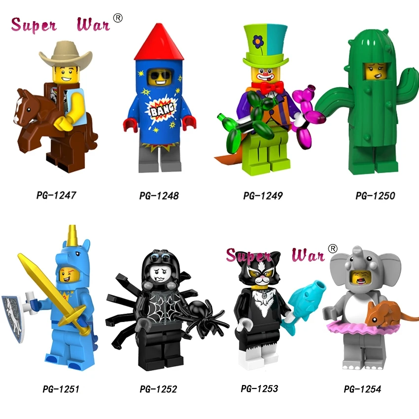 

Single Series Costume cowboy Fireworks boy Circus clown Cactus girl Unicorn boy building blocks models bricks toys for children