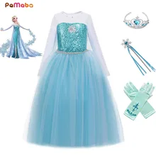 PaMaBa/наряд Снежной Королевы для девочек на Хэллоуин, День рождения; платье принцессы Эльзы с длинными рукавами и блестками; праздничная одежда; Детский карнавальный костюм