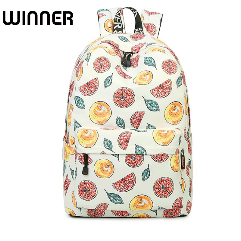 

Casual Travel Waterproof Beige Fruit Lemon Printing Backpacks Women Large Capacity Lady 14-15.6 inch laptop Bookbag Female