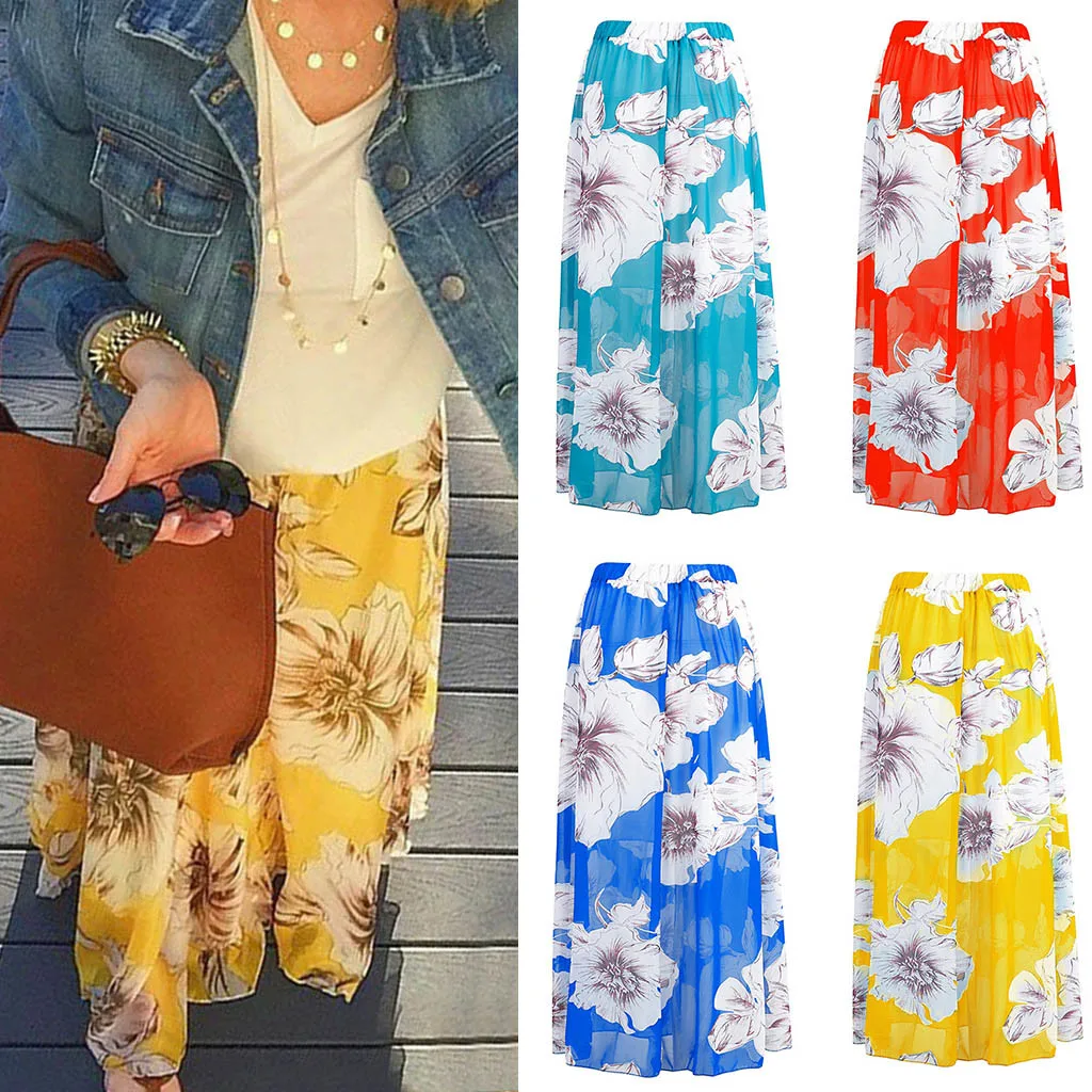 

New Arrival Skirt Women Chiffon Skirts Plus Size 2019 Womens Ladies Casual Print Comfortable High Waist Skirt Long Skirt Z4