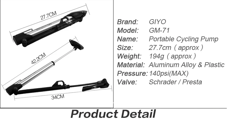 GIYO GM-71 велосипедный насос 140PSI барометр MTB дорожный велосипедный насос складной велосипедный шар Портативный Напольный Воздушный насос клапан F/V A/V GM-82