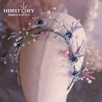 

Romantic Purple Blue Handmade Wedding Hairpiece Flower Tiara Rhinestones Beads Princess Pageant Party Hair Accessories