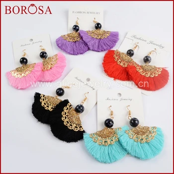 

BOROSA Fashion Colorful Tassel & Metal Rhinestone Pave Tassel Earrings Gems Druzy Dangle Drop Earrings for Women Girls JAB811