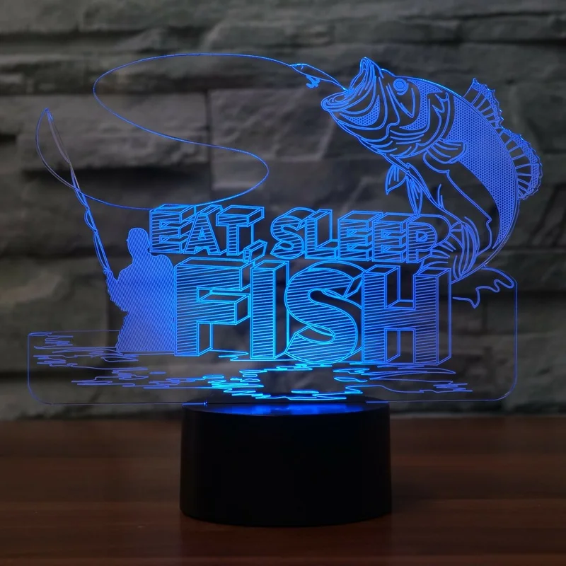 Ешьте сна рыба Рыбалка 7 Изменение Цвета 3D иллюзия ночник