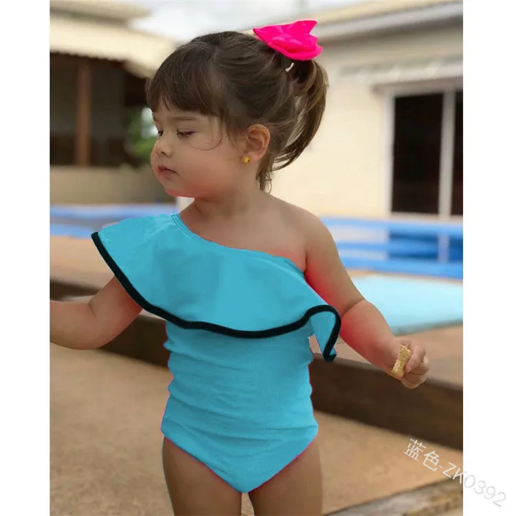 Shujin/1 предмет, Детский комплект для девочек с открытыми плечами и бантом, купальный костюм, купальный костюм, пляжный купальный костюм, одежда - Цвет: Blue