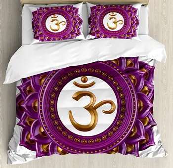 

Chakra Decor Duvet Cover Set Vivid Digital Mandala Circle with Chakra Lettering Secret Hidden Powers Zen 4 Piece Bedding Set