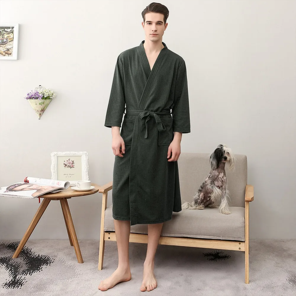 Extra Long Plus Size Kimono Robe Cotton Bathrobes Men Sleepwear Men Nightgowns Homewear Pijama Long Sleeved Robe peignoir homme
