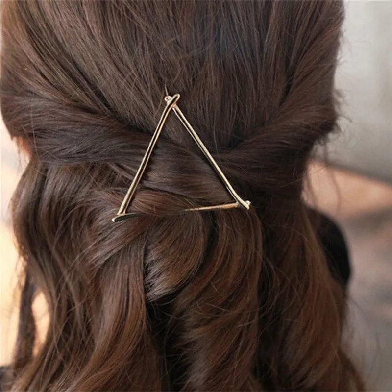 

Fashion Girl half-up hairstyle Gold Silver Simple Elegant Metal Geometric Round Triangle Hairpin Hair Clips Hair Accessories