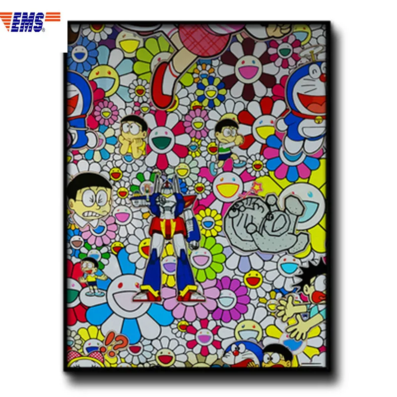 

KAWS Takashi MURAKAMI Doraemon Sun Flower OriginalFake Black Aluminium Alloy Frame Hang Picture Home Decorative Picture X1047