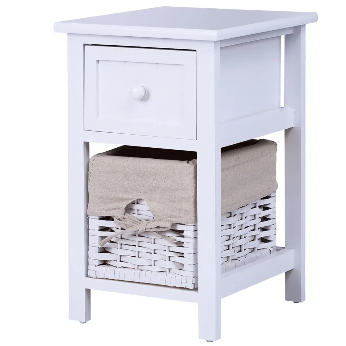 Giantex 2 Tier Nightstand 1 Drawer Bedside End Table Home Organizer Wood Coffee Table with Basket Small HW55996WH Giantex 2 Tier Nightstand 1 Drawer Bedside End Table Home Organizer Wood Coffee Table with Basket Small HW55996WH