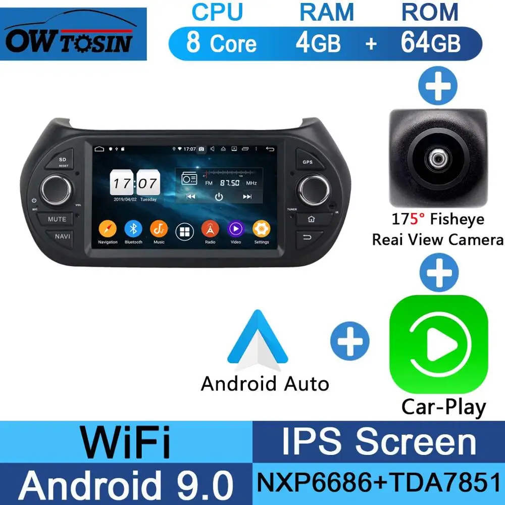 " ips 8Core 4G ram+ 64G rom Android 9,0 автомобильный dvd-плеер для Fiat Fiorino Qubo Citroen Nemo peugeot Bipper 2008- CarPlay Parrot - Цвет: Fisheye Carplay n A