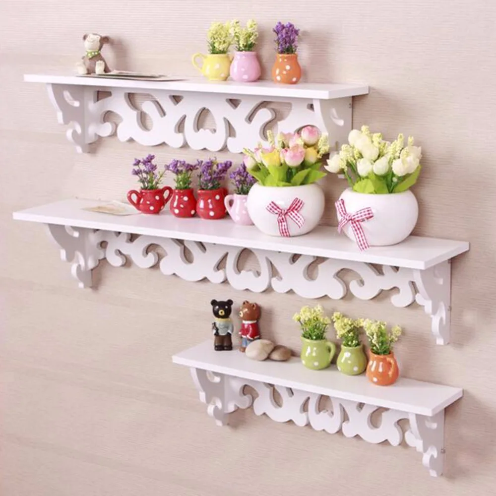 

2017 Newly M Model White Wooden Carved Wall Shelf Display Hanging Rack Storage Rack Home Decor