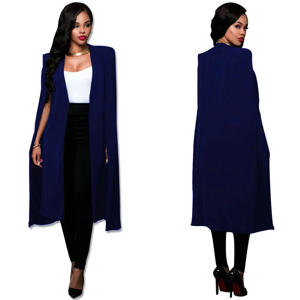 7 Size Fashion Blazer Cape Coats Long Solid Cloak OL Blazer Jackets Popular Blue Cape Blazers