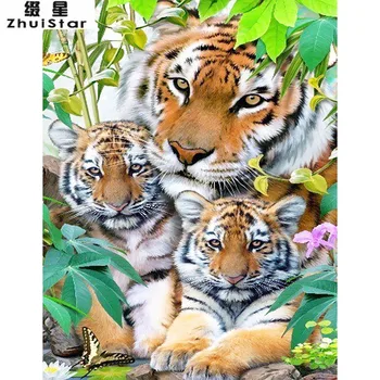 

5D DIY Diamond Painting Animal Happy Tiger Family Sticker Embroidery Full Square Diamond Cross Stitch Rhinestone Mosaic Painting