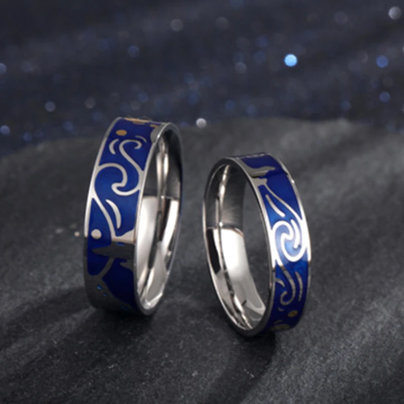 Qevila, модное покрытое S925 Серебряное кольцо, художественные кольца Ван Гога, кольца для влюбленных, звездное небо, Луна, кольцо для женщин, любовник, романтический подарок