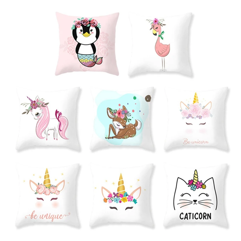 

45x45cm Cartoon Flamingo Unicorn Throw Pillow Case Home Bedroom Soft Square Cushion Cover Office Car Sofa Decorative Pillowcase