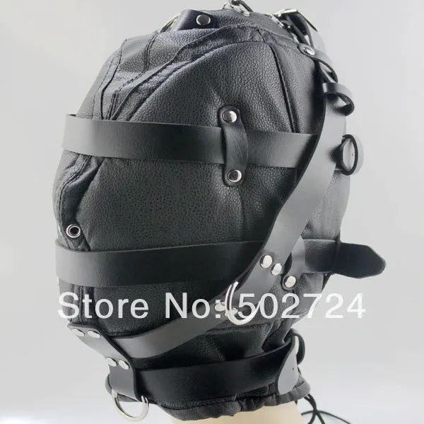 

PU Adult Games full closed face mask fully enclosed lockable Head Hoods blindage Head Masks